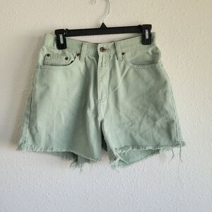 Vintage LL BEAN High Waisted Cut Off Dusty Olive Denim Shorts Womens Size 8R